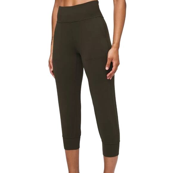 Lululemon Align Jogger Crop Pants 23" Nulu Lycra Four Way Stretch Dark Olive 4 - Picture 1 of 5